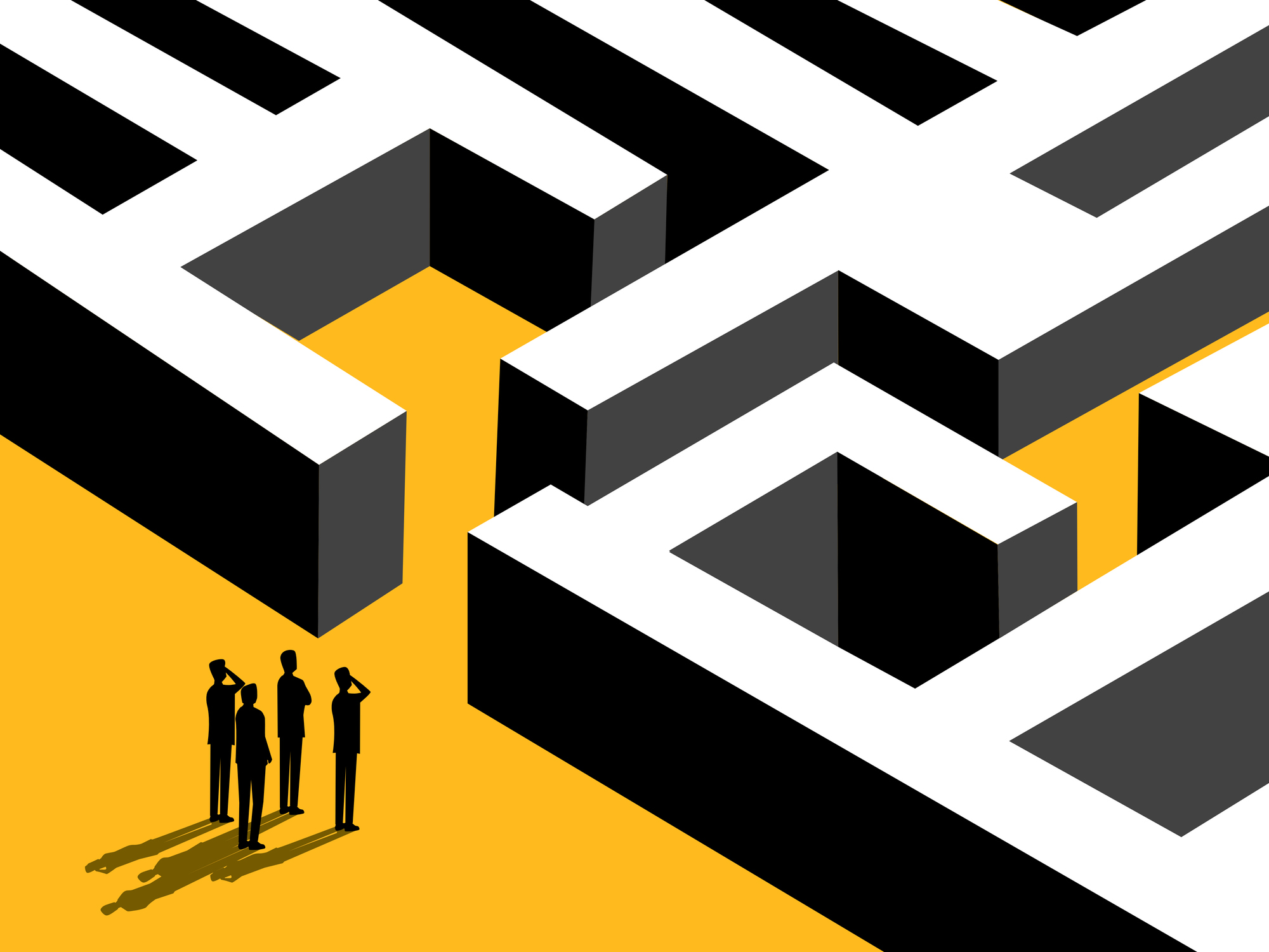 Colleagues looking at a maze